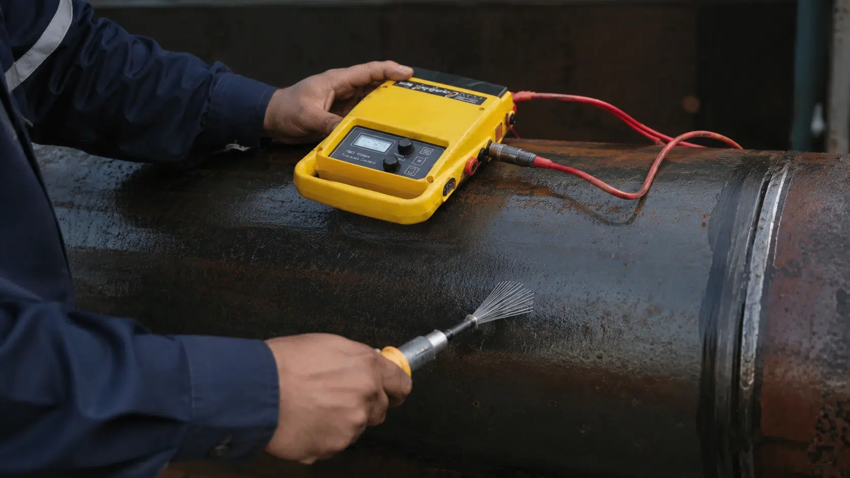 Penggunaan alat Coating Thickness Gauge untuk mengukur ketebalan lapisan cat pelindung pada permukaan material logam industri