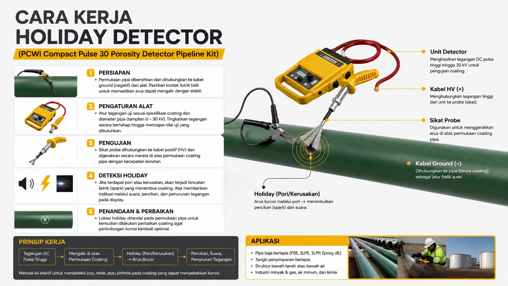 Prinsip dan Cara Kerja NDT Holiday Detector
