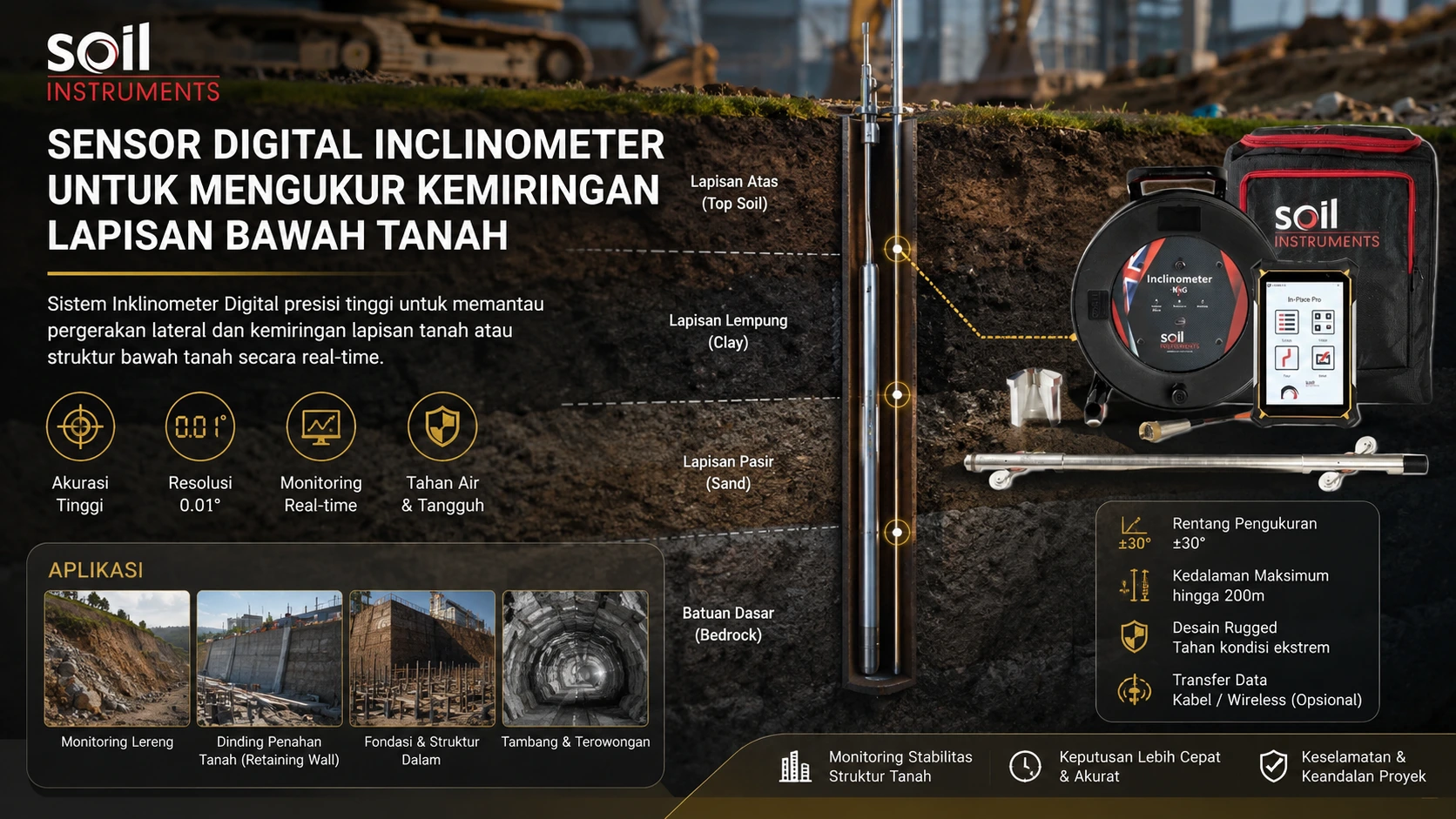Sensor digital pengukur kemiringan lapisan bawah tanah