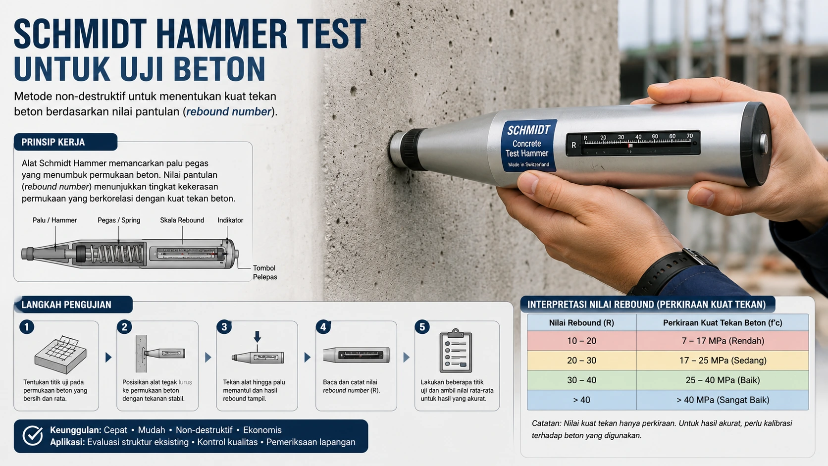 Alat Schmidt Hammer Test untuk Uji Beton