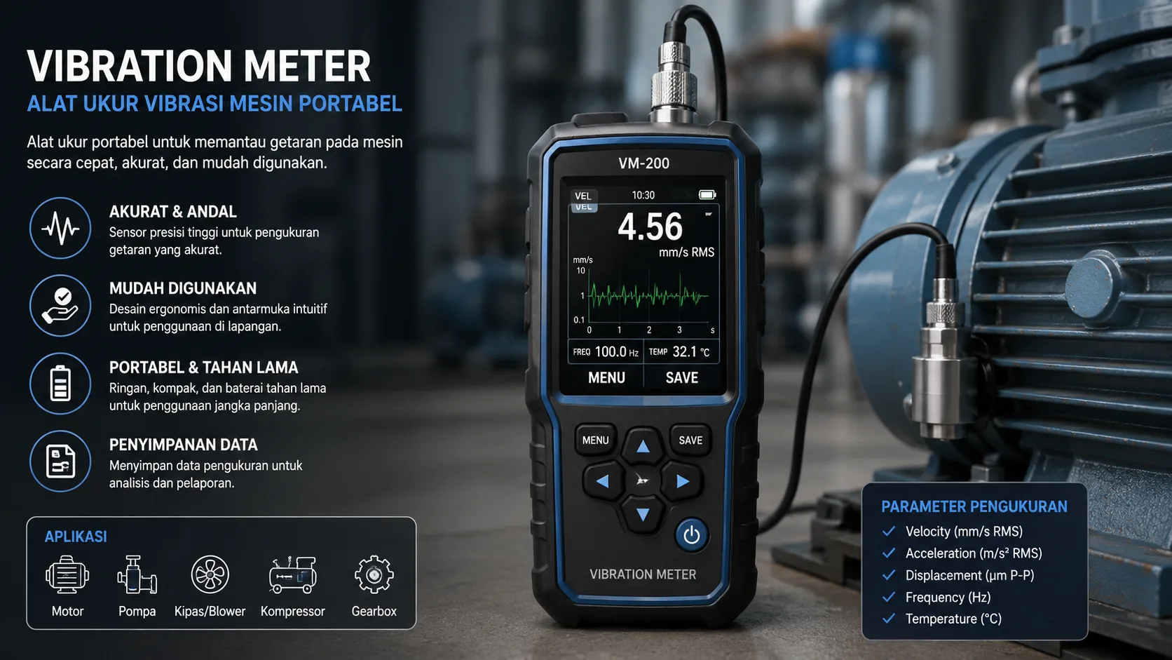 Alat ukur vibrasi mesin vibration meter portabel profesional