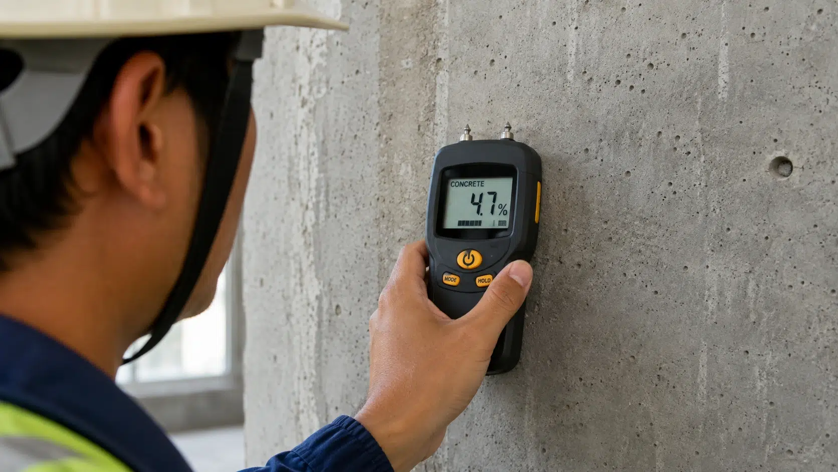Pemeriksaan kondisi kelembapan beton menggunakan sensor dan instrumen penguji