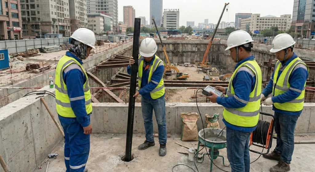 Tim melakukan jasa instalasi inclinometer di lokasi proyek