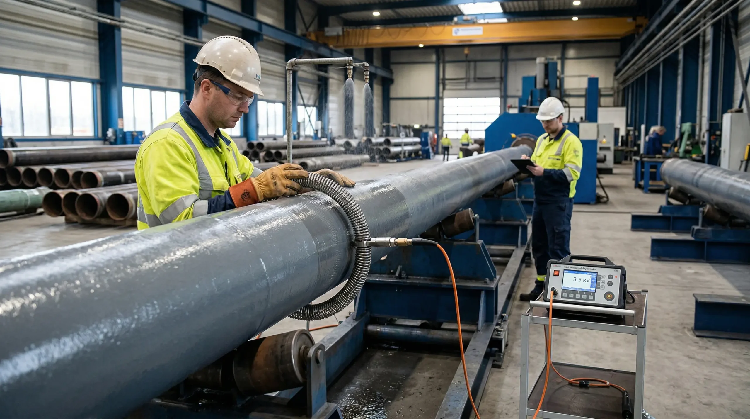 Pengujian pipa tebal menggunakan Holiday Detector PCWI High Voltage