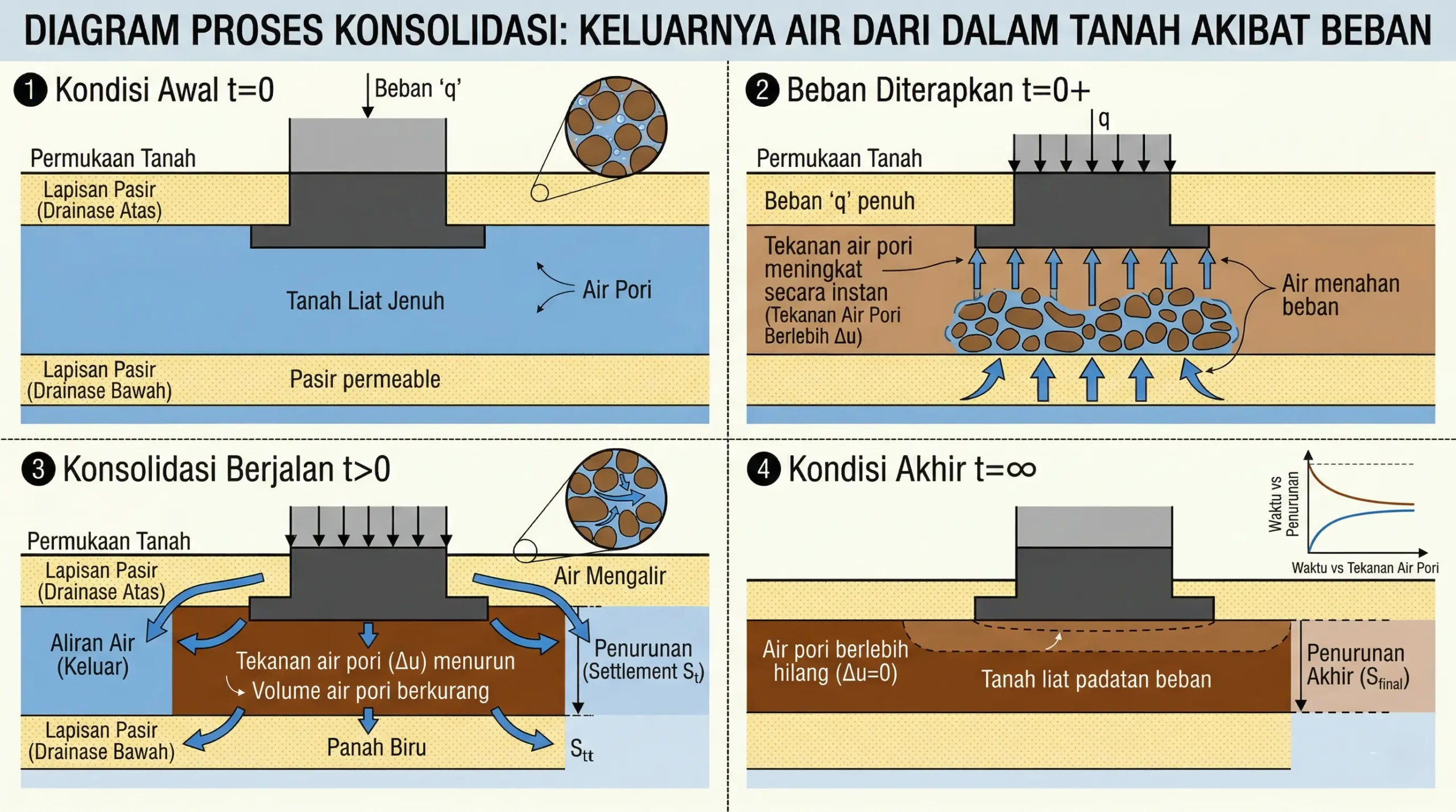 Diagram proses keluarnya air dari dalam tanah akibat beban