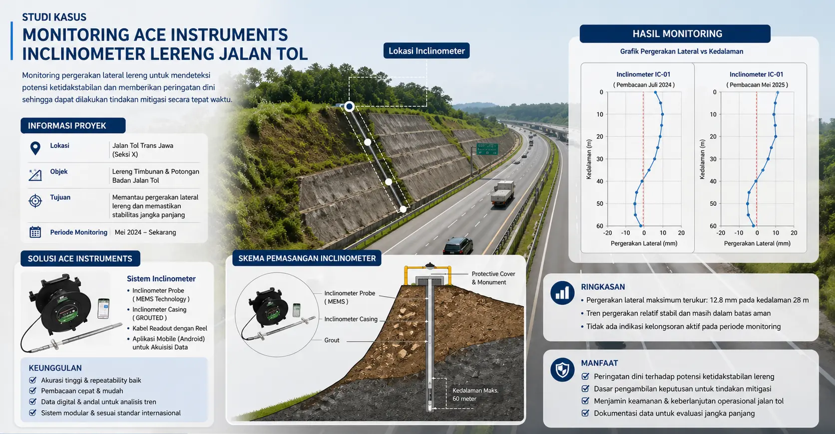 Studi Kasus Monitoring Longsor Inclinometer Lereng Jalan Tol
