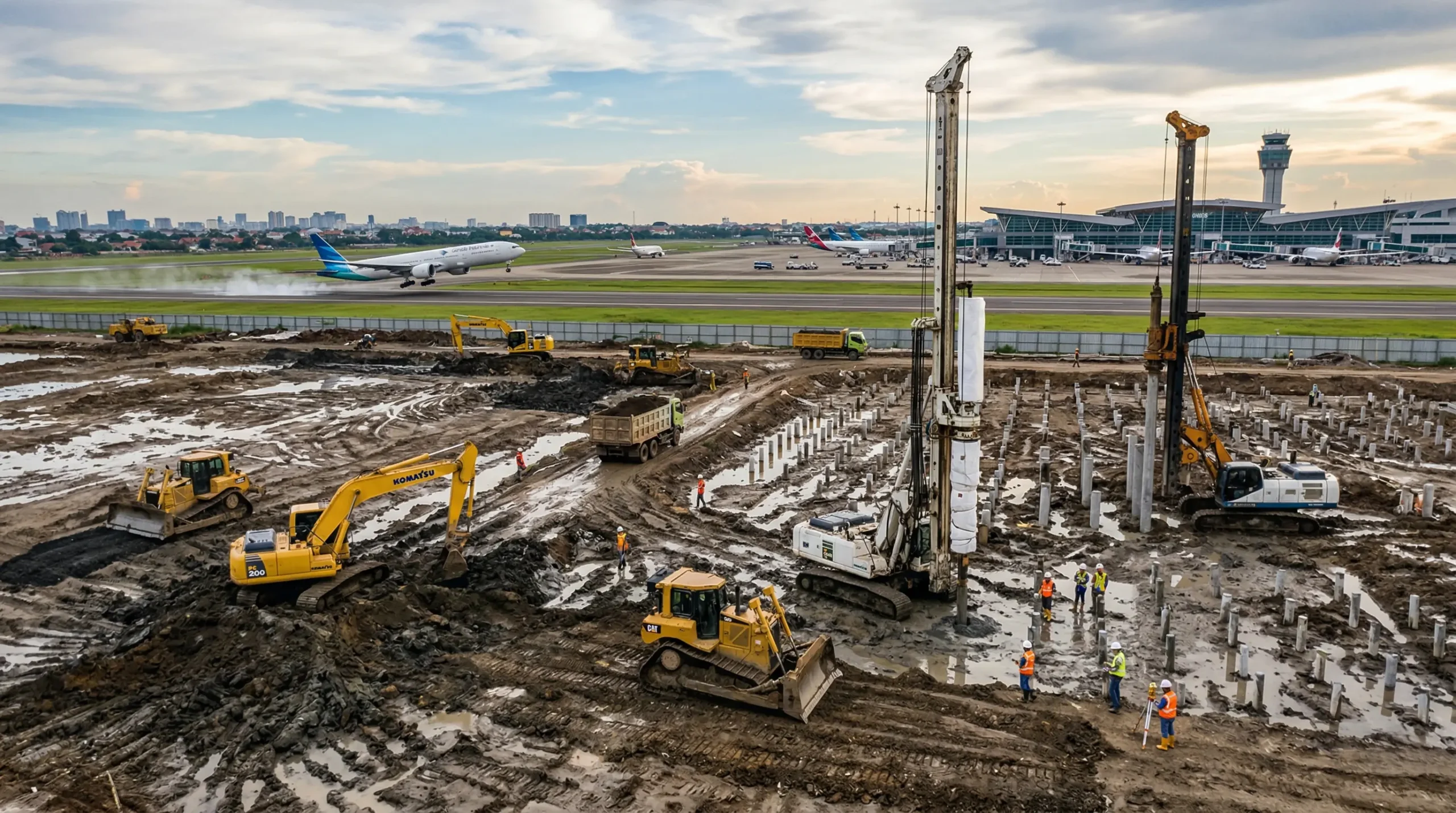 Ilustrasi fungsi settlement plate pada tanah konstruksi yang membutuhkan perbaikan geoteknik