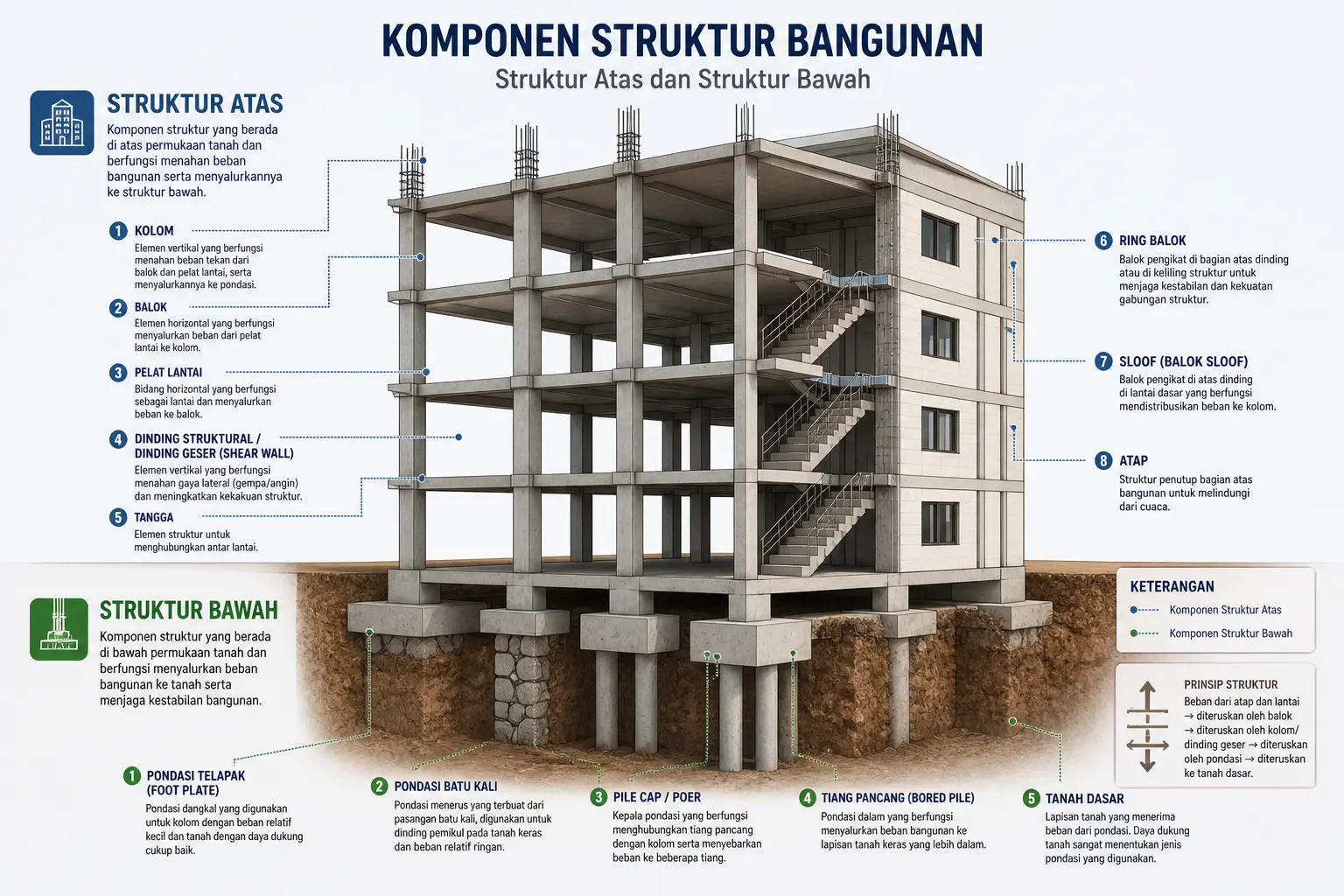 Ilustrasi komponen struktur atas dan struktur bawah bangunan
