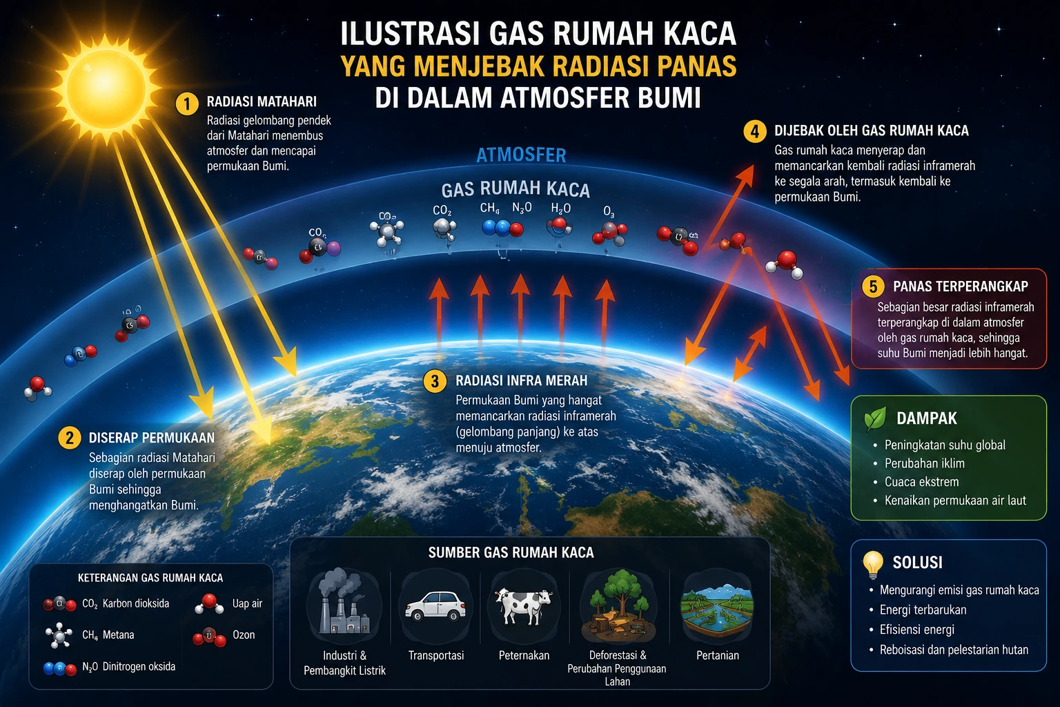 Penjelasan proses efek rumah kaca di atmosfer