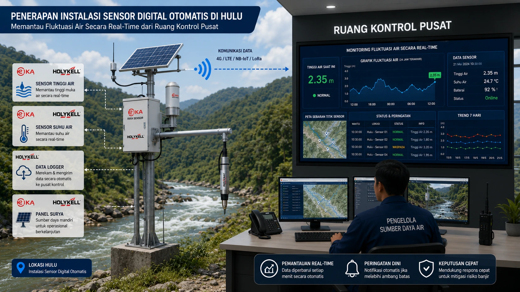 Sistem AWLR untuk mitigasi banjir debit air sungai otomatis