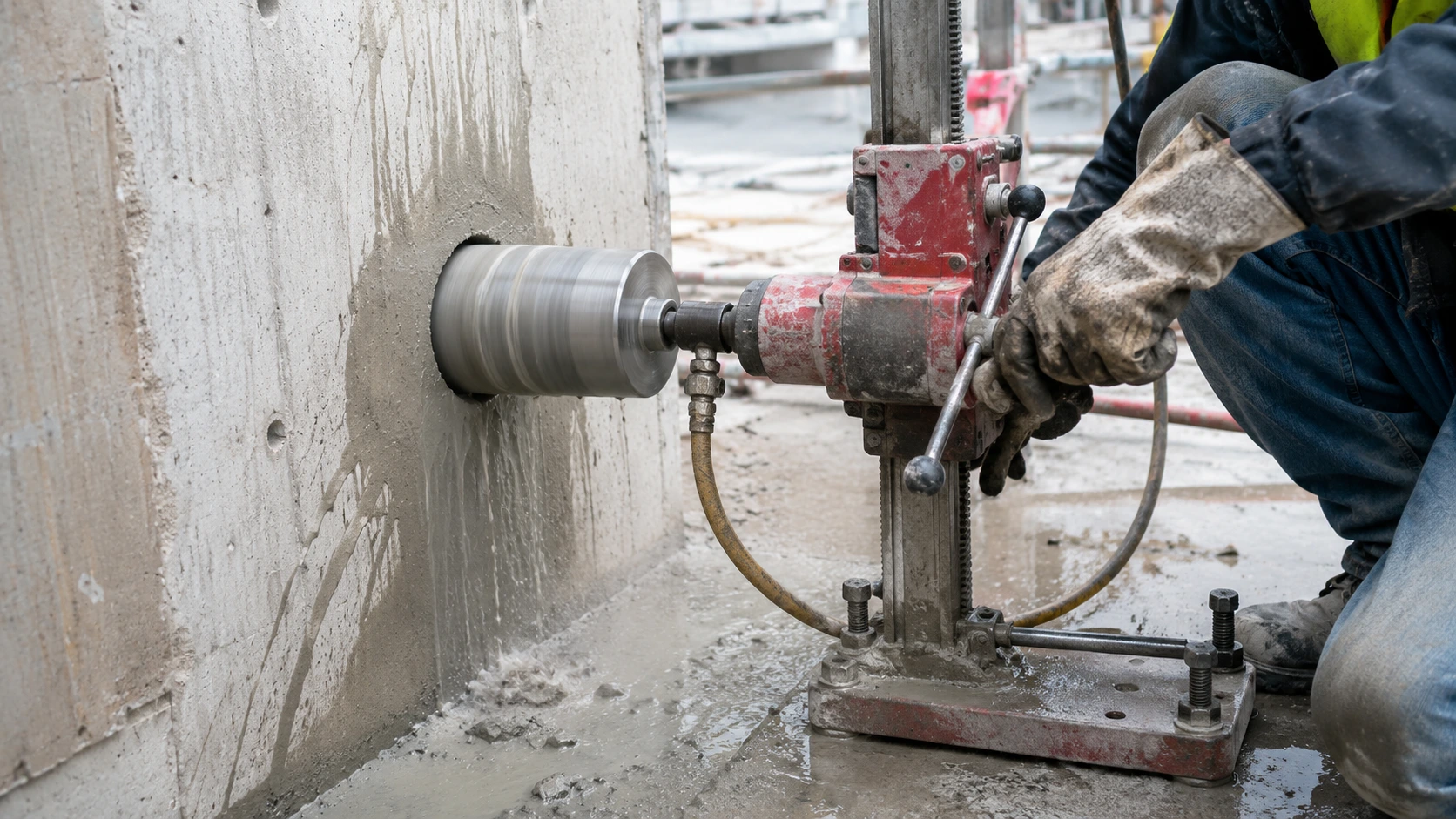 Proses pengerjaan core drill beton di lapangan