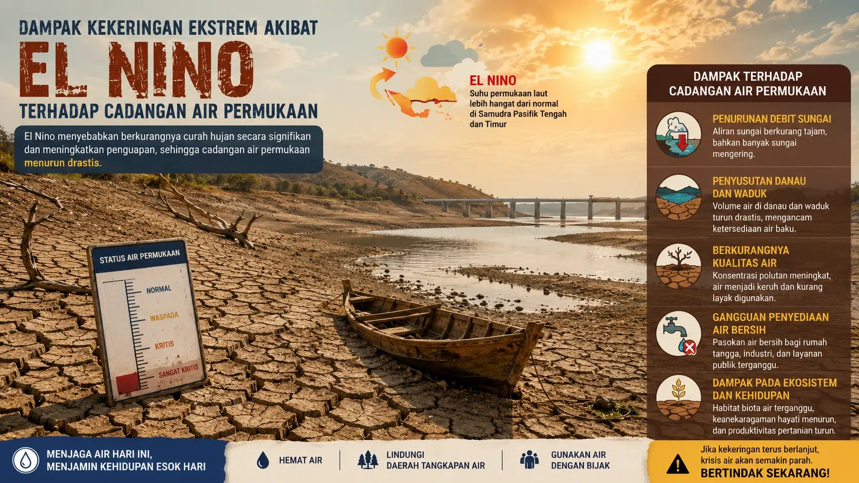 Dampak kekeringan ekstrem akibat El Nino terhadap cadangan air permukaan