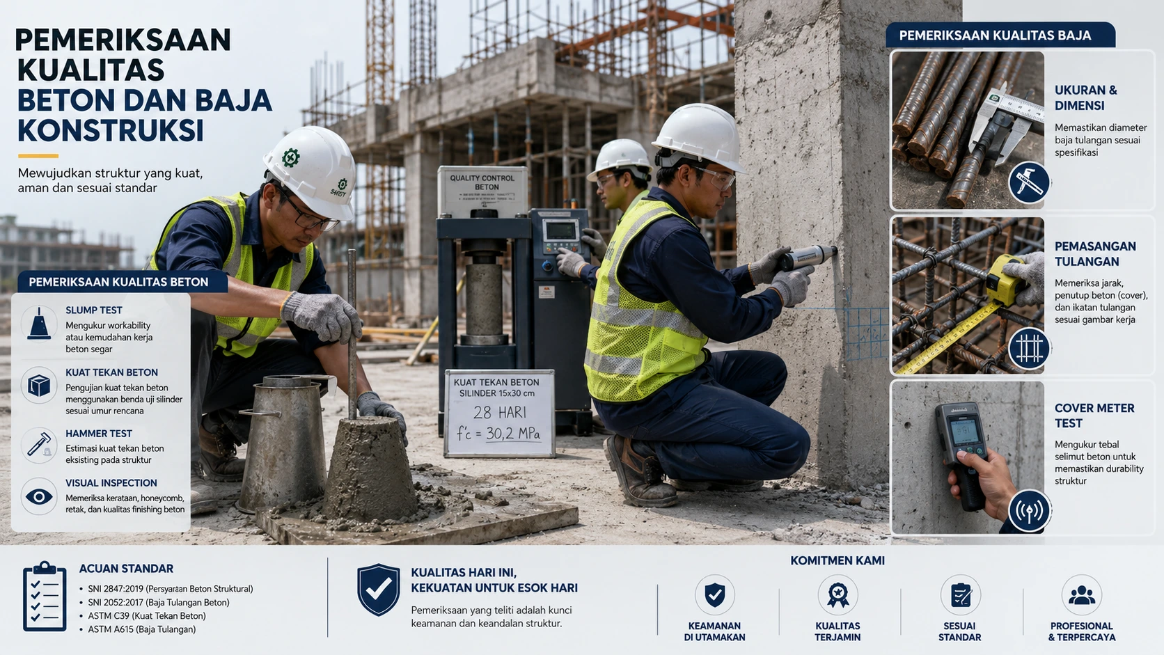 Pemeriksaan kualitas beton dan baja konstruksi