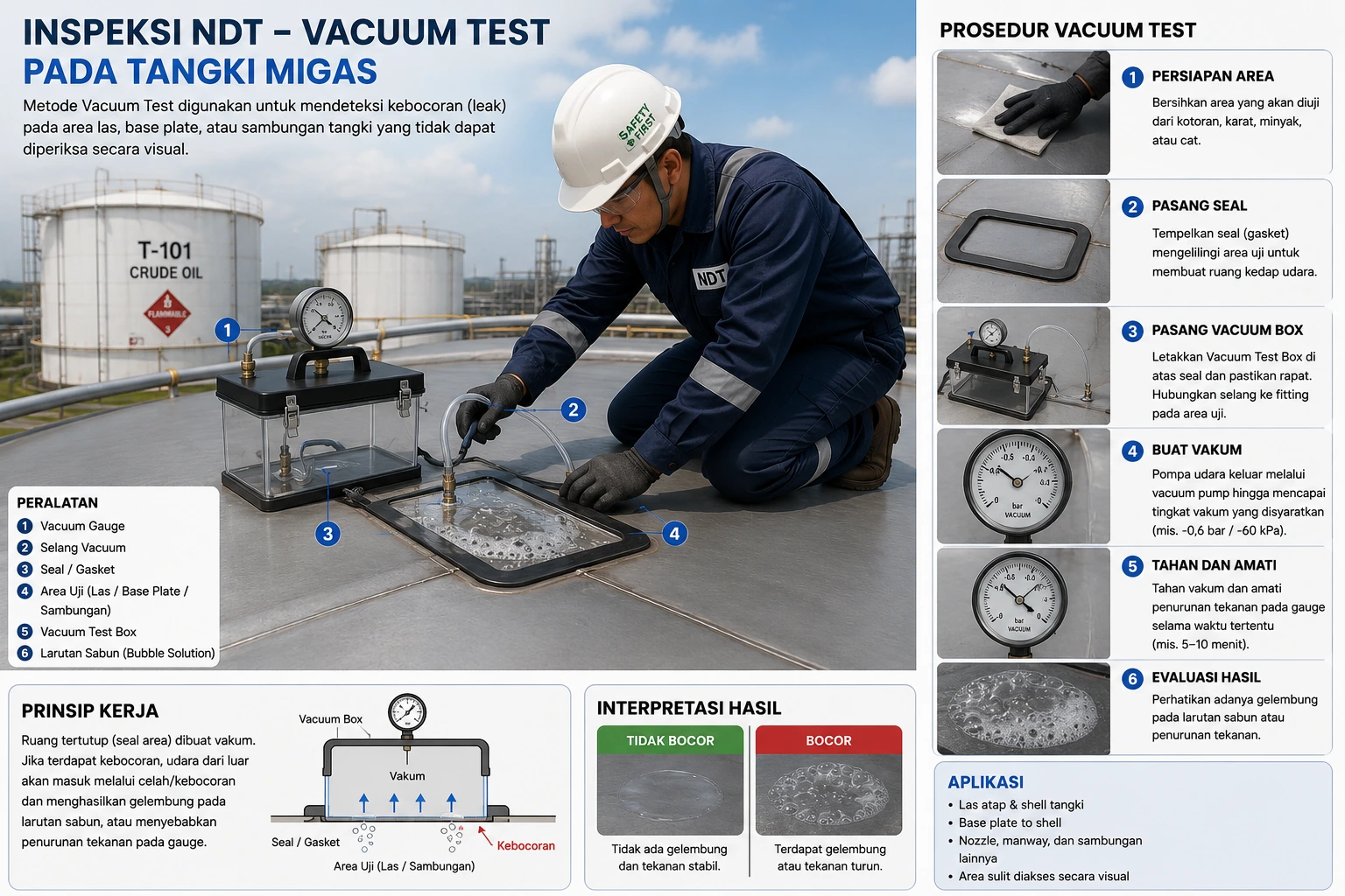 Inspeksi NDT Vacuum Test pada Tangki Migas