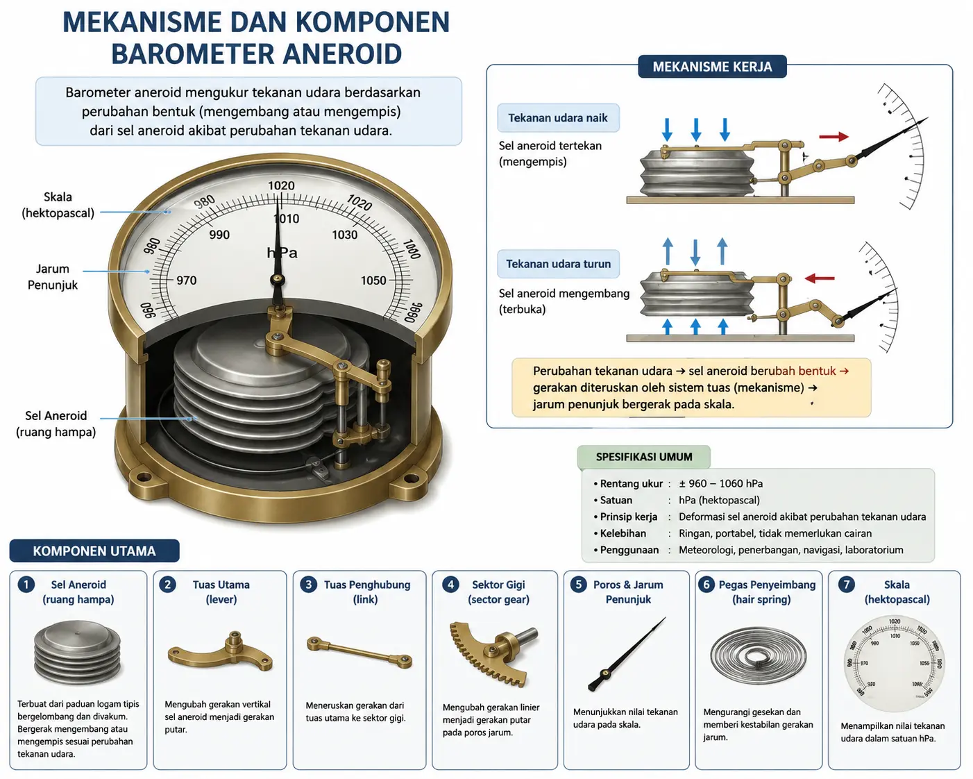 Mekanisme dan komponen Barometer Aneroid