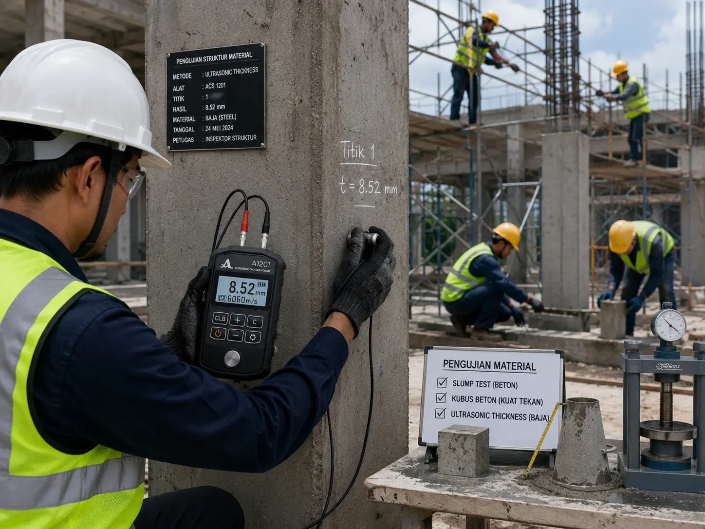 Integrasi Pengujian Menggunakan Ultrasonic Thickness Gauge dan Rebar Scanner di Lapangan