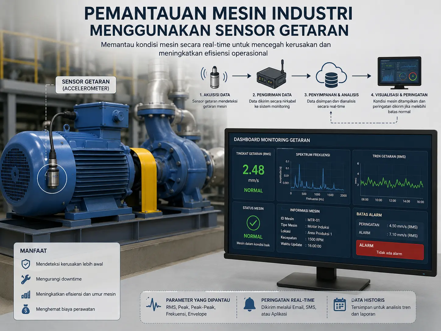Pemantauan Mesin Industri Menggunakan Sensor Getaran