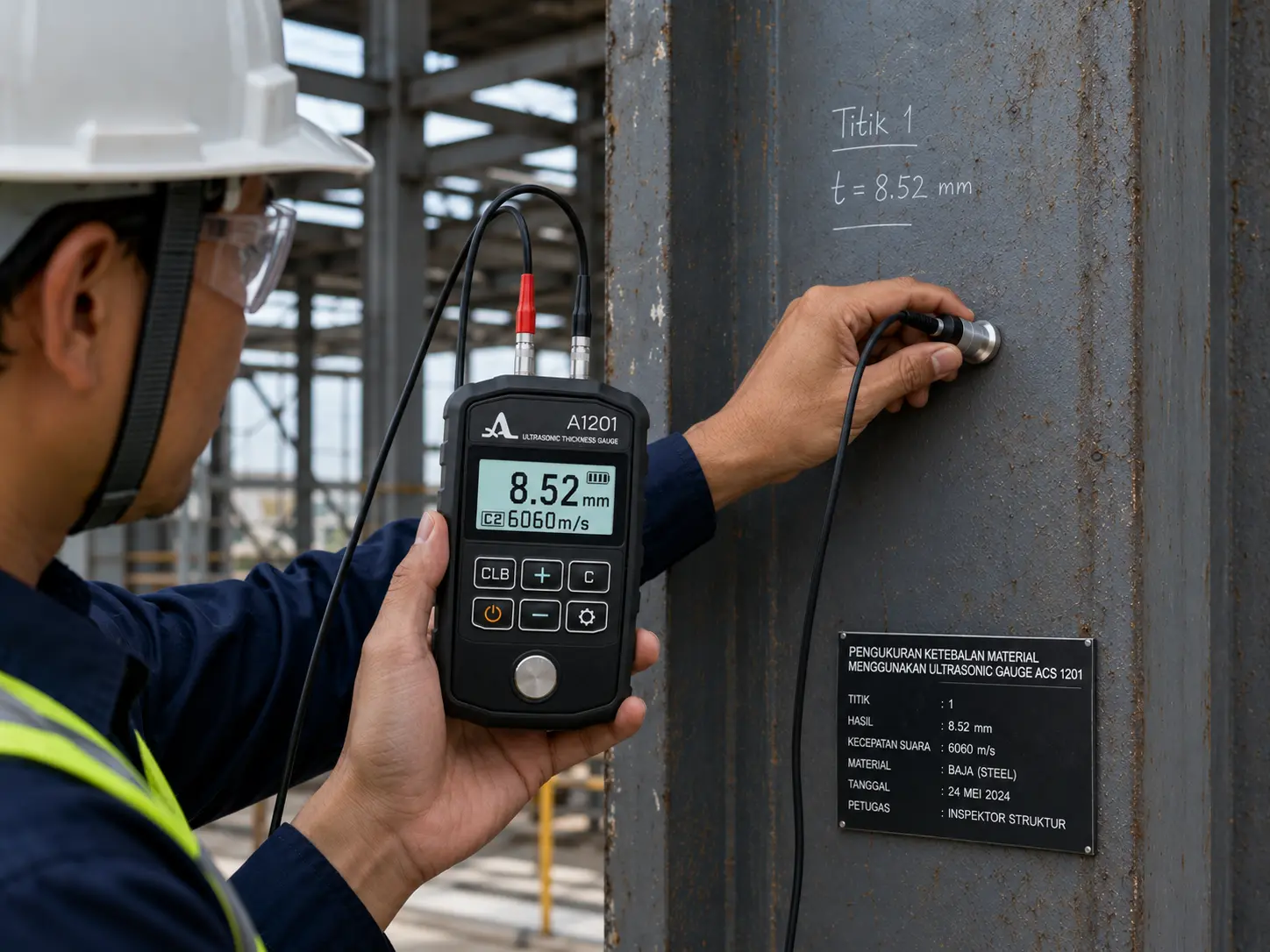 Proses Pengukuran Menggunakan Ultrasonic Thickness Gauge dan Rebar Scanner