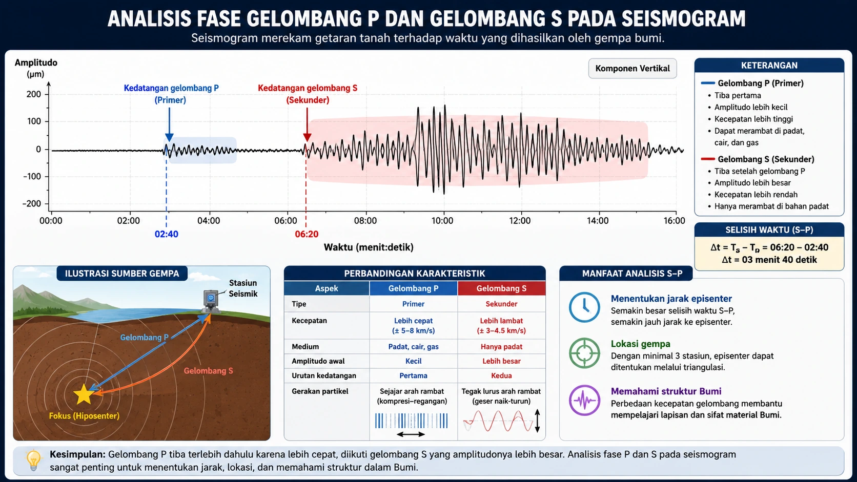 Analisis fase gelombang P dan gelombang S pada seismogram