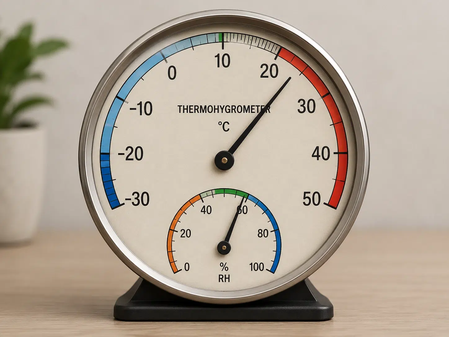 Ilustrasi Thermohygrometer Analog dengan jarum indikator