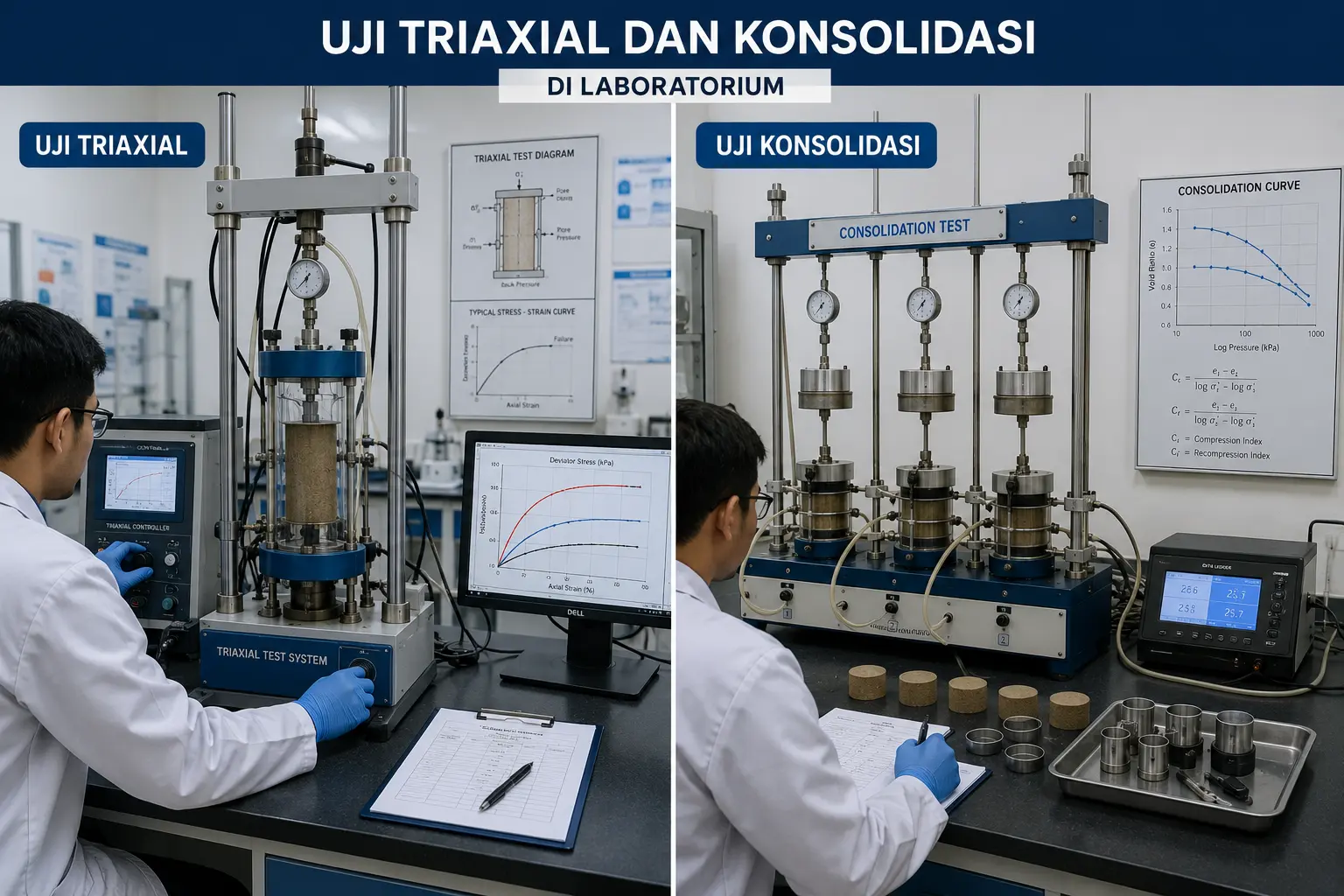 Uji Triaksial dan Konsolidasi di Laboratorium