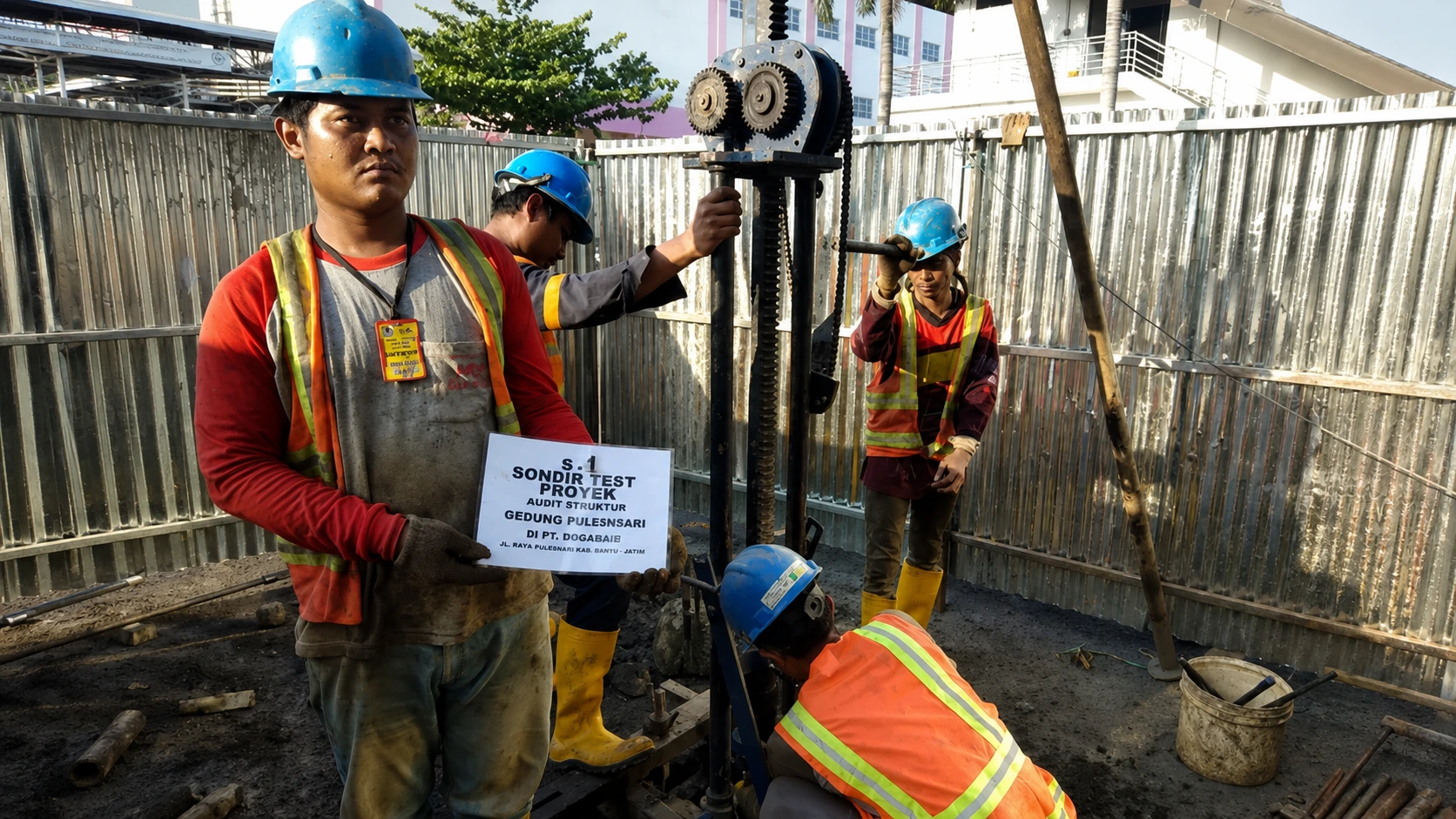 Penggunaan komponen mekanis alat sondir di area proyek