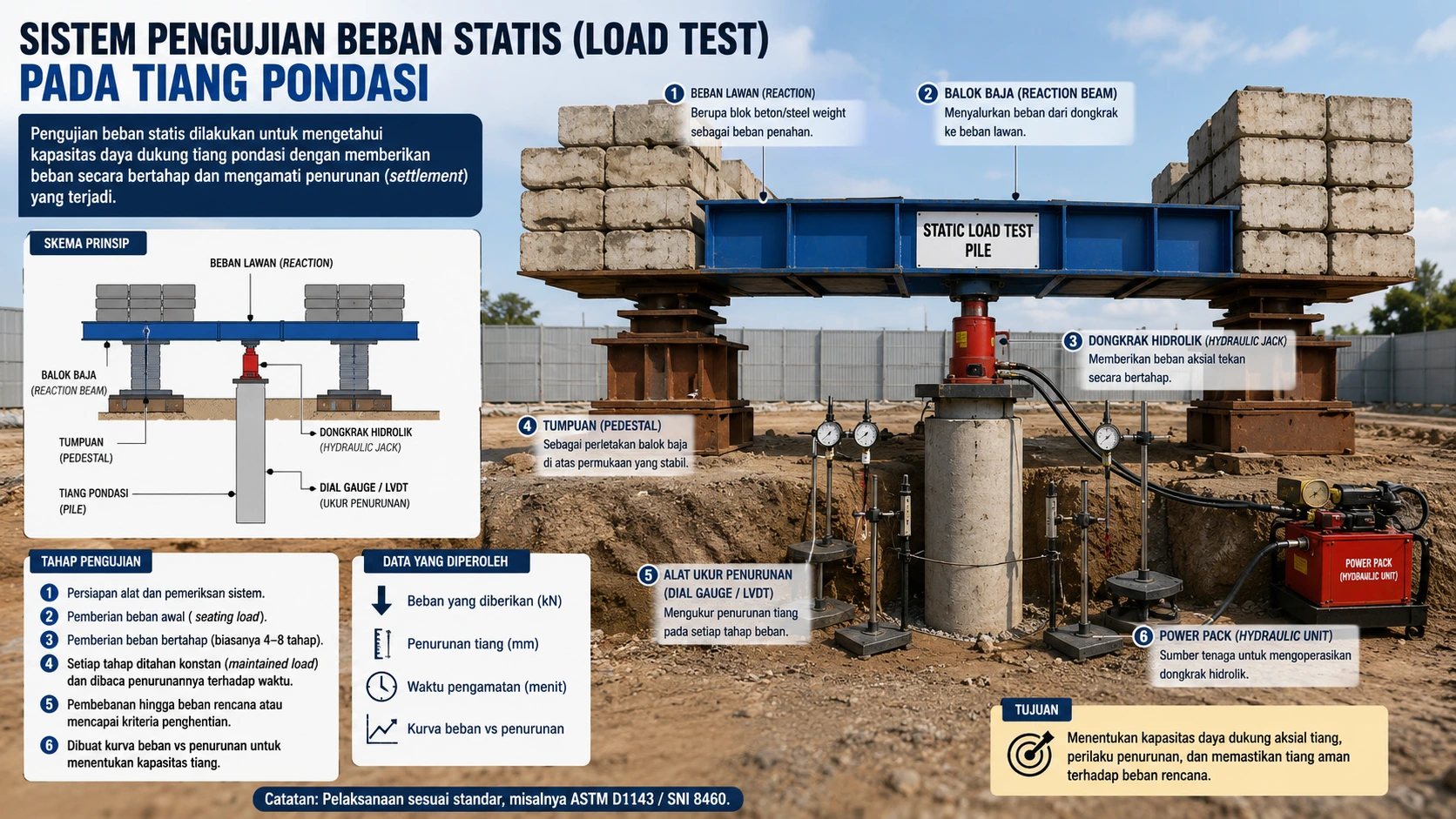 Sistem pengujian beban statis load test pada tiang fondasi