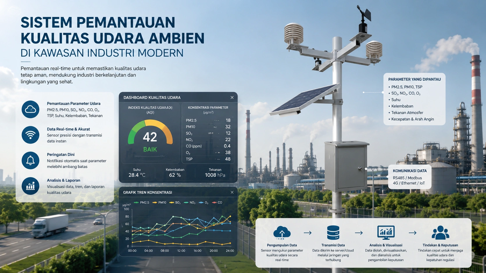 Sistem pemantauan kualitas udara ambien di kawasan industri modern