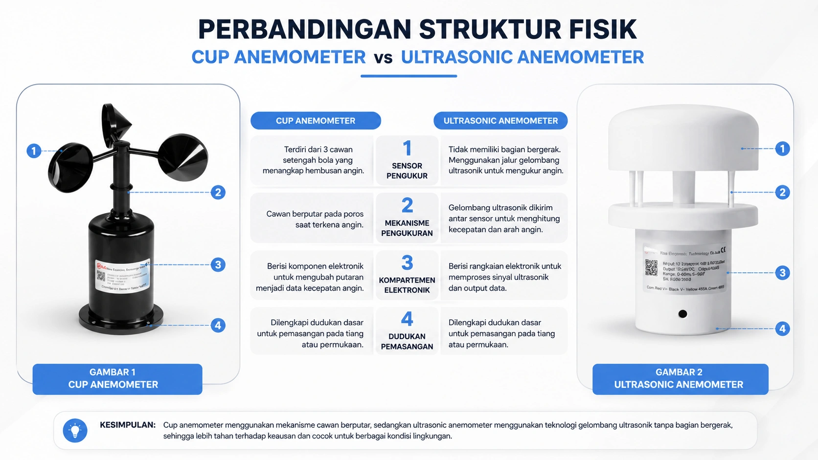 Perbandingan struktur fisik cup anemometer dan ultrasonic anemometer