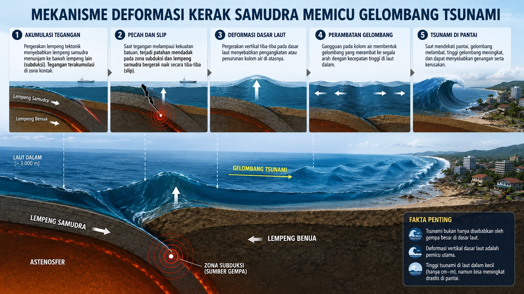 Mekanisme sesar naik pemicu deformasi kolom air samudra