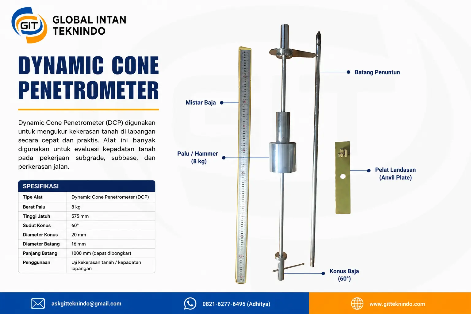 Penjualan Instrumen Uji Dynamic Cone Penetrometer Resistan Tinggi PT Global Intan Teknindo