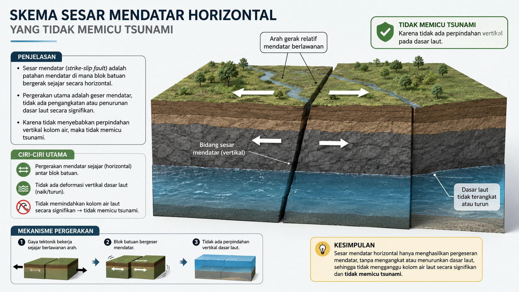 Skema sesar mendatar horizontal yang tidak memicu tsunami