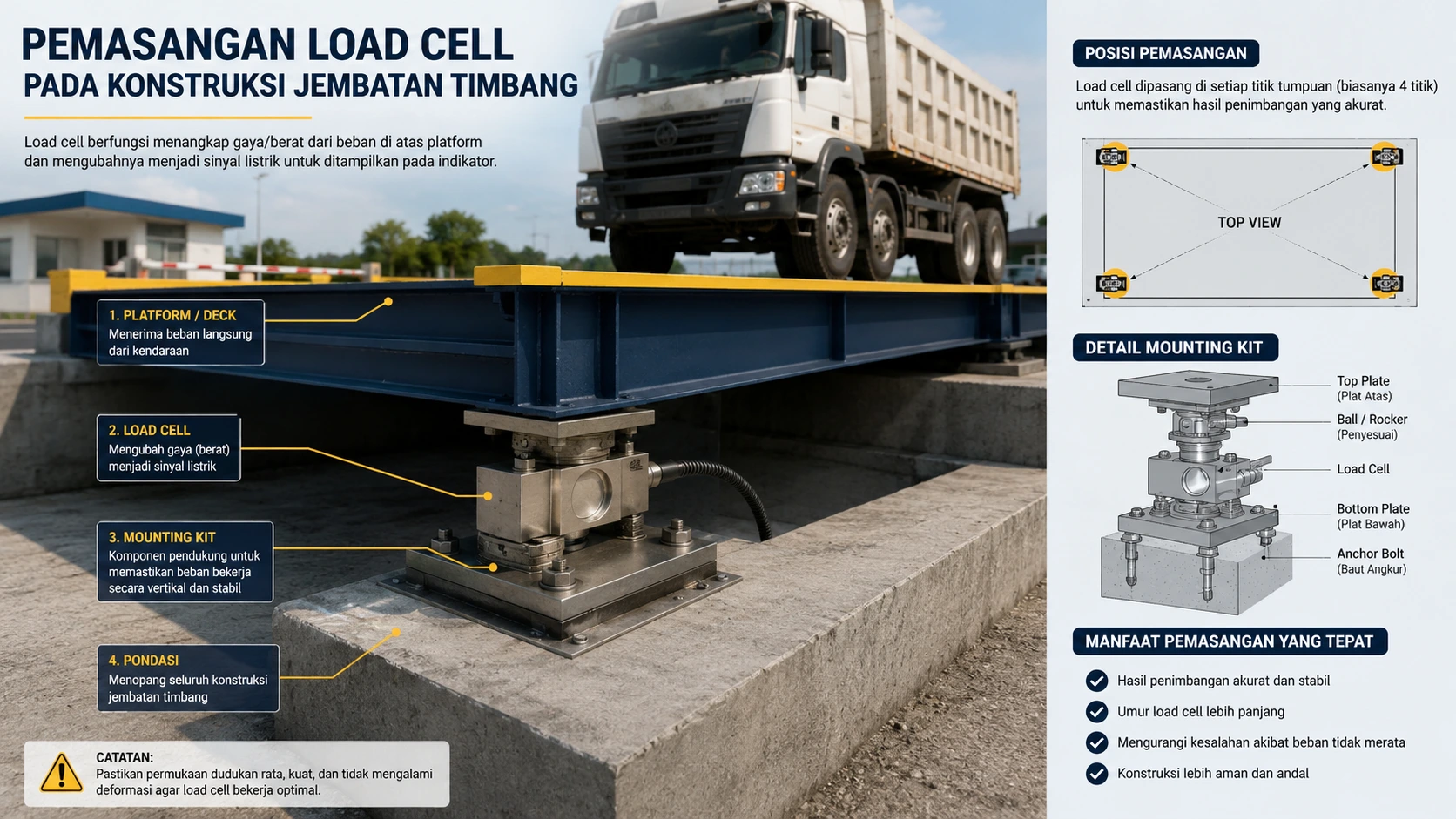Pemasangan load cell pada konstruksi jembatan timbang