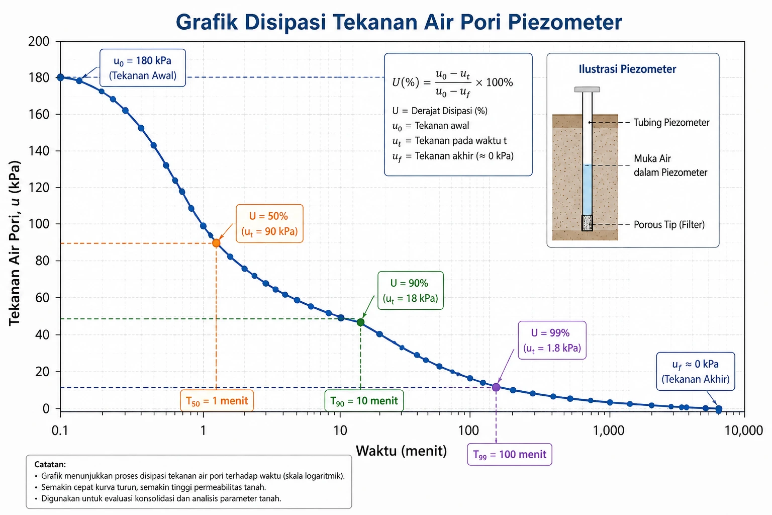 Grafik Disipasi Tekanan Air Pori Piezometer