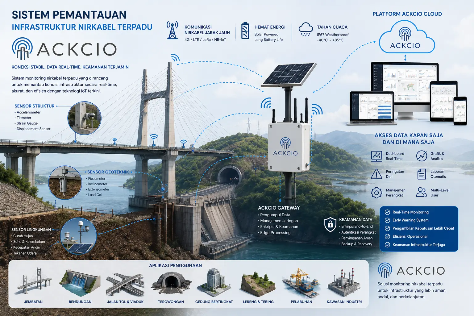 Ilustrasi sistem pemantauan infrastruktur nirkabel terpadu ackcio