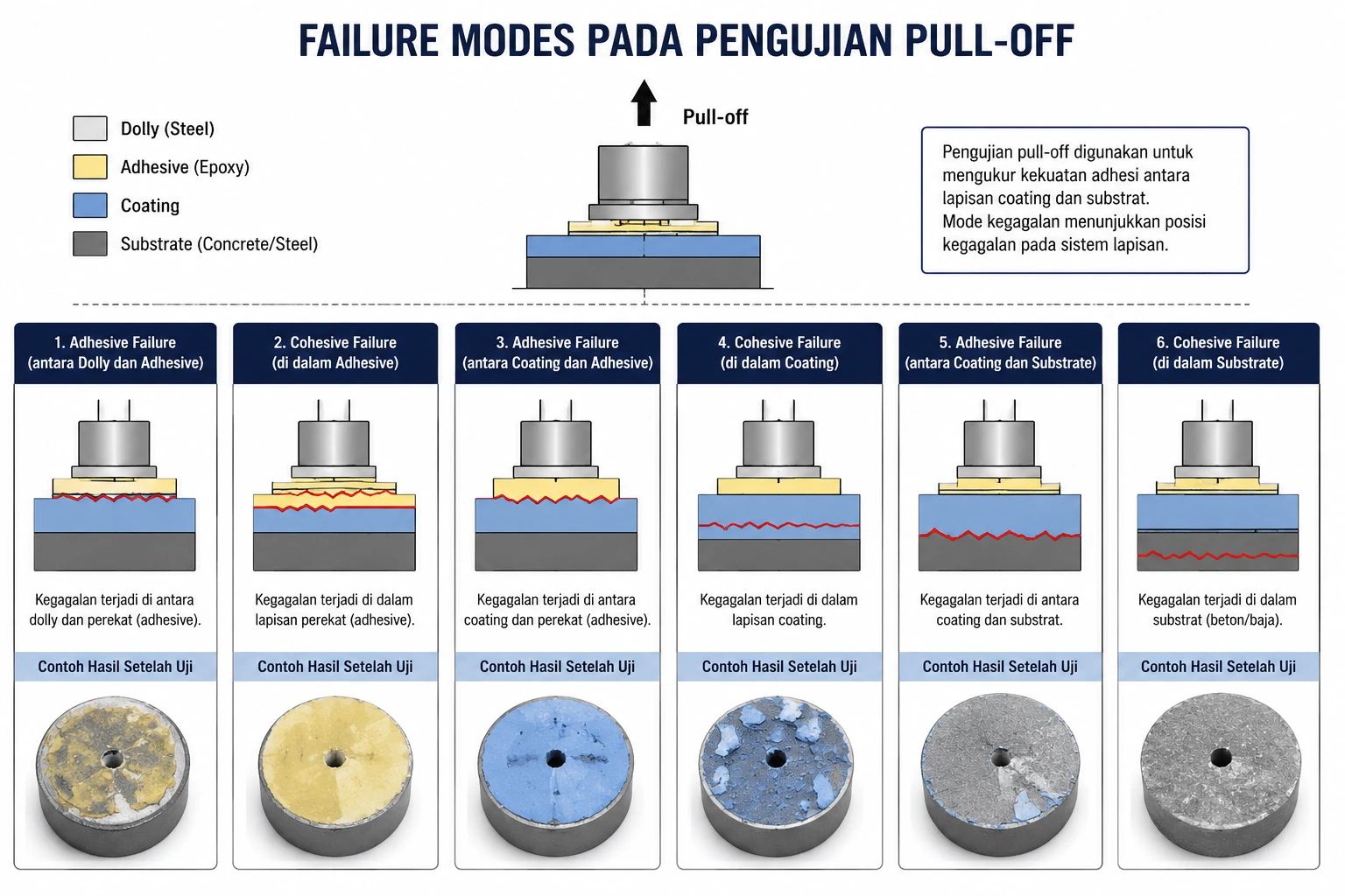 Diagram jenis kegagalan adhesi adhesive cohesive glue failure