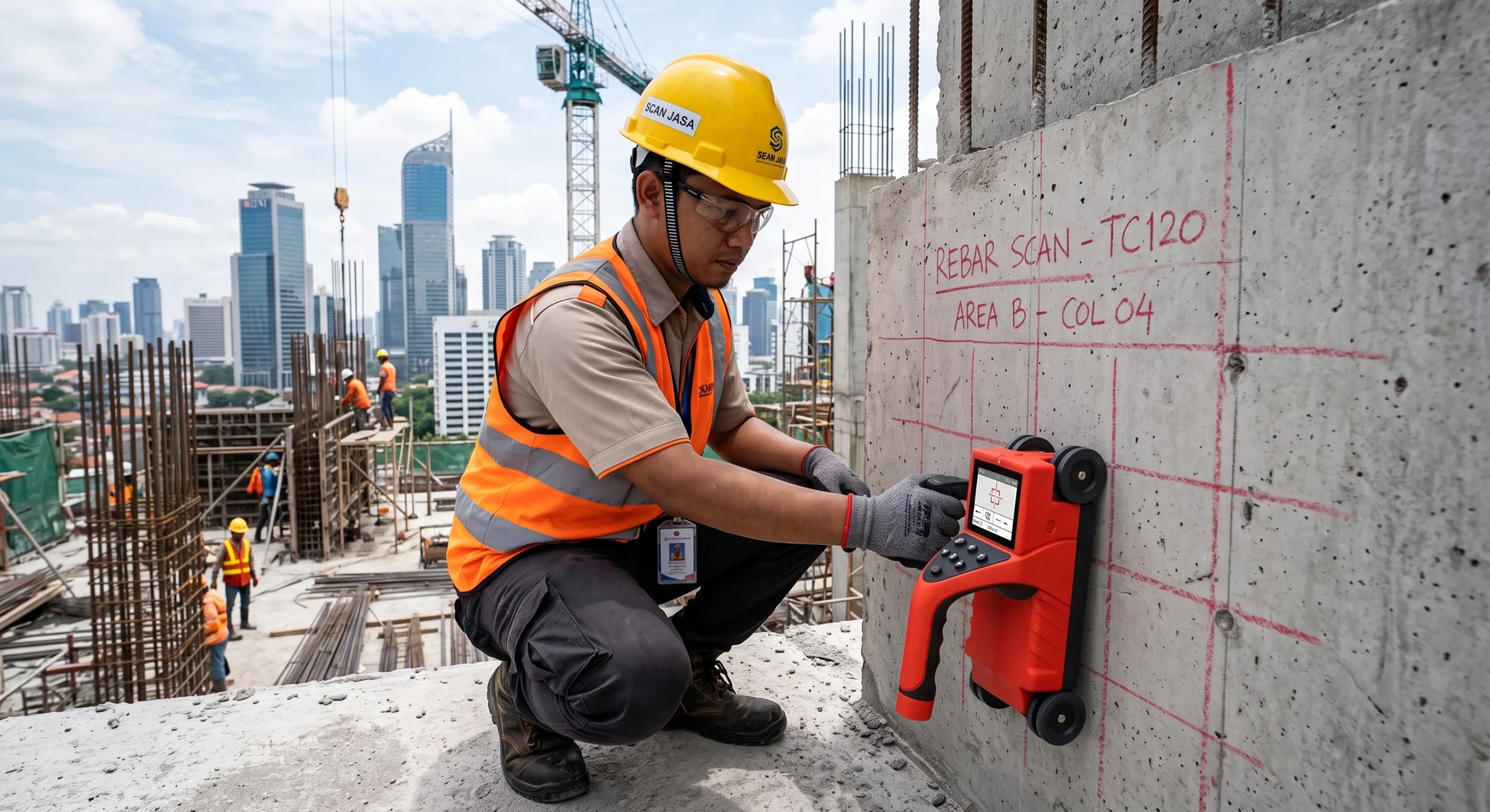Jasa rebar scanning menggunakan alat Time TC120 Rebar Scanning di proyek konstruksi Jakarta