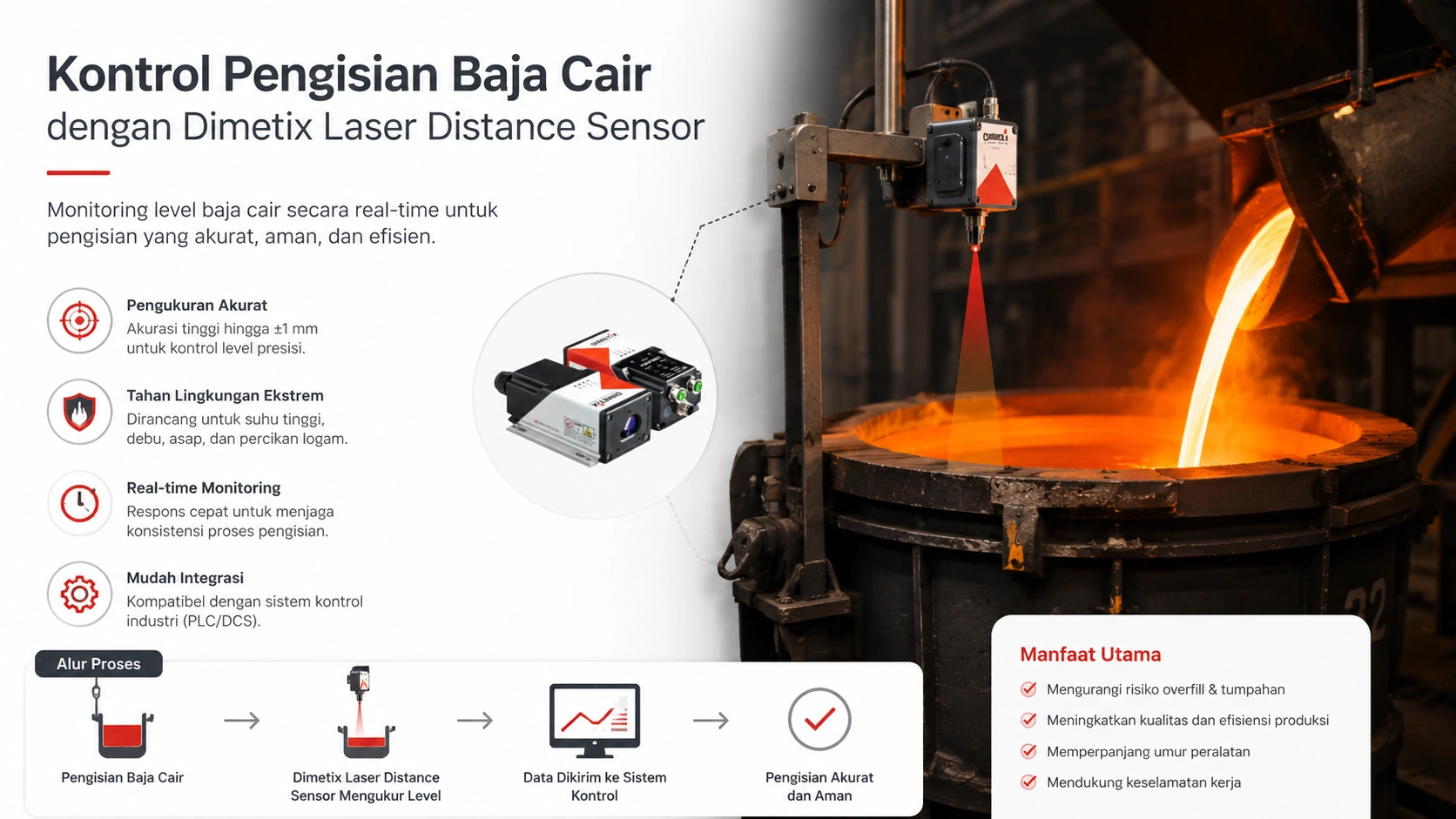 Kontrol Pengisian Baja Cair dengan Sensor Laser Dimetix
