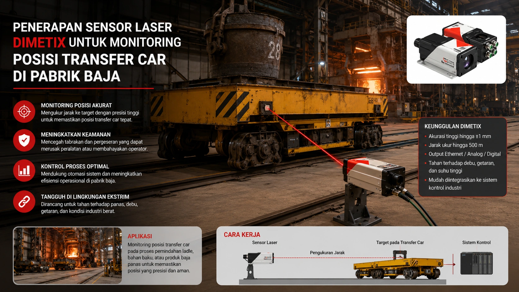 Penerapan sensor laser Dimetix untuk monitoring posisi transfer car di pabrik baja
