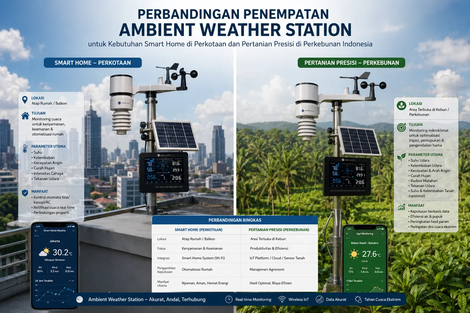 Perbandingan penempatan Ambient Weather Station untuk kebutuhan smart home di perkotaan dan pertanian presisi di perkebunan Indonesia