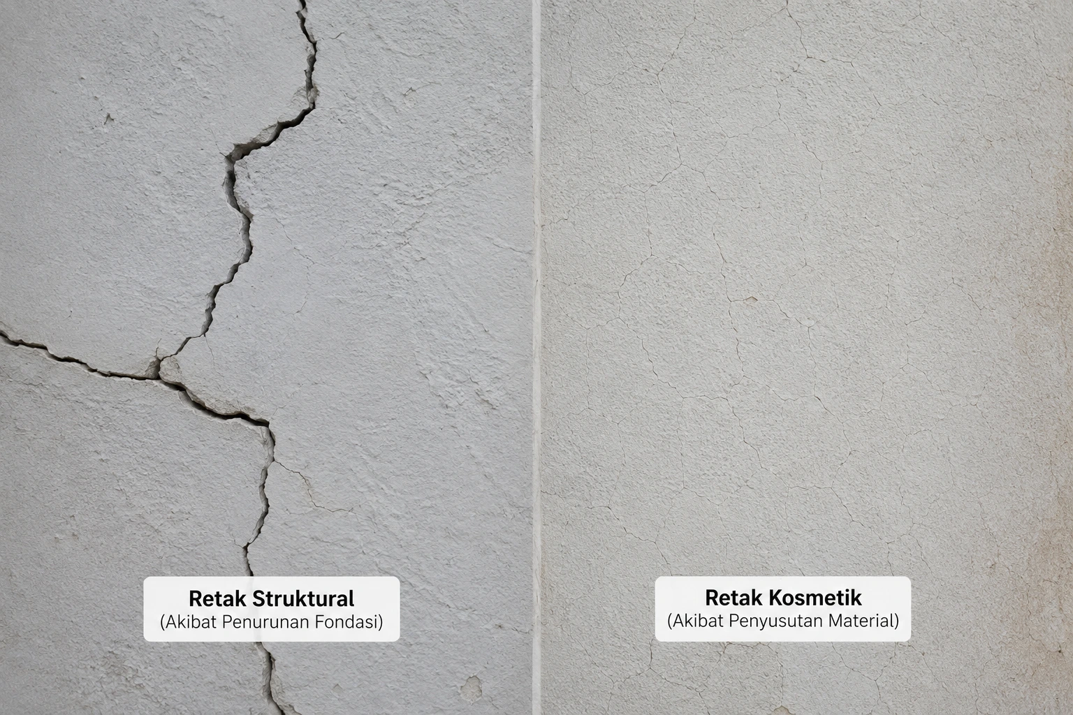 Diagram perbedaan pola retak struktural dan retak non-struktural pada dinding bangunan