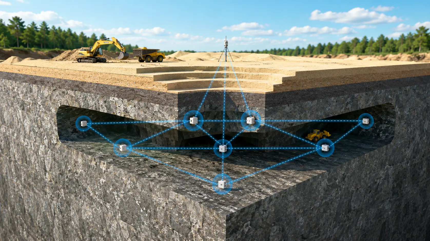 Perbandingan skema jaringan mesh topology dengan tree topology pada tambang bawah tanah
