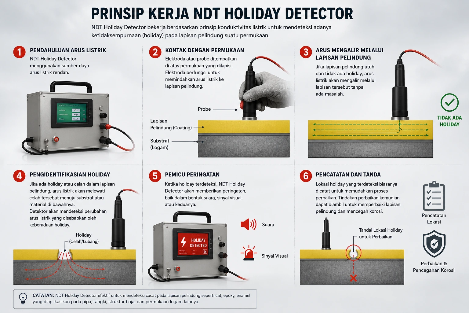 Prinsip dan Cara Kerja NDT Holiday Detector