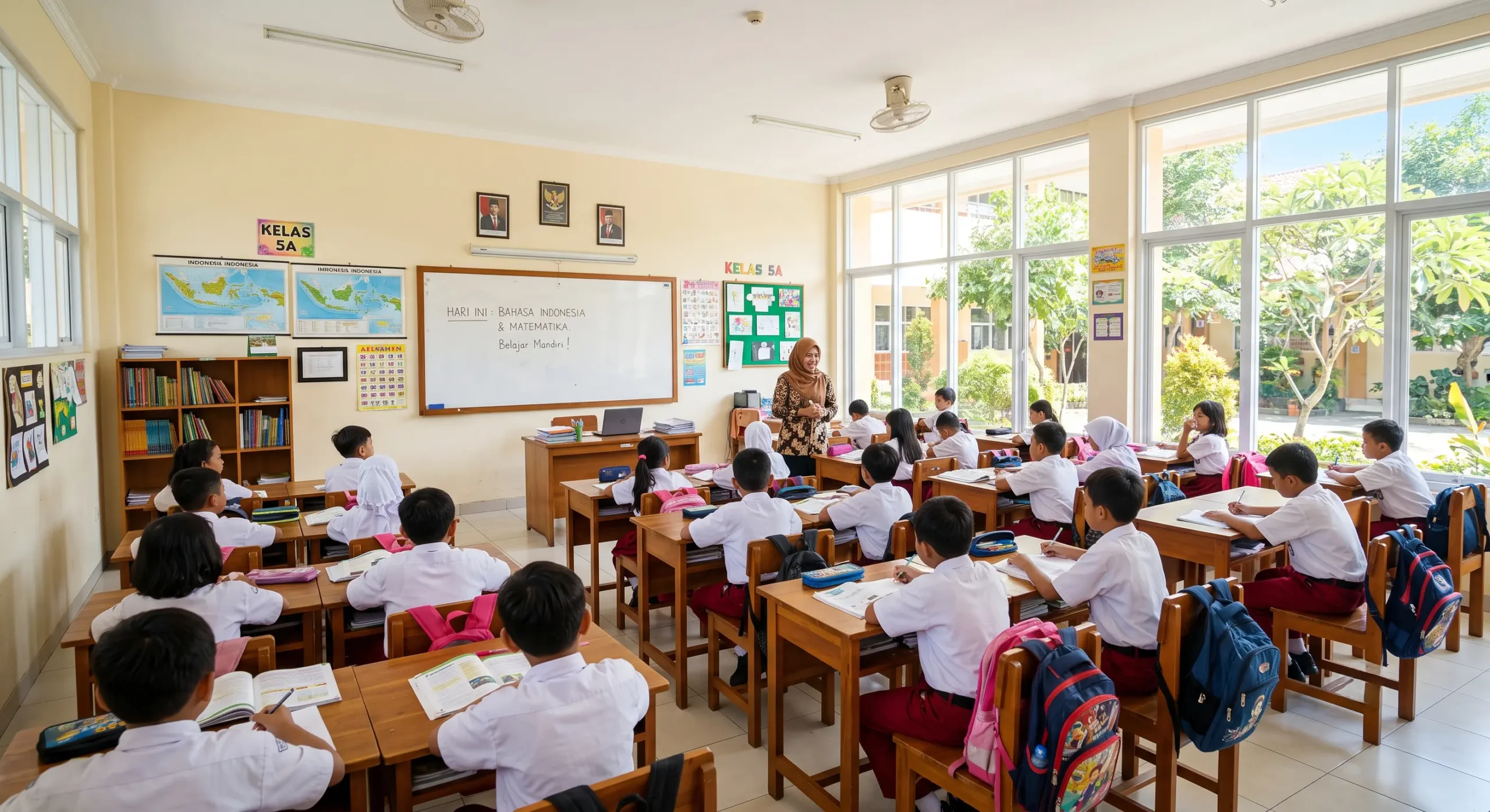 Ruang kelas sekolah dengan pencahayaan optimal sesuai standar nasional