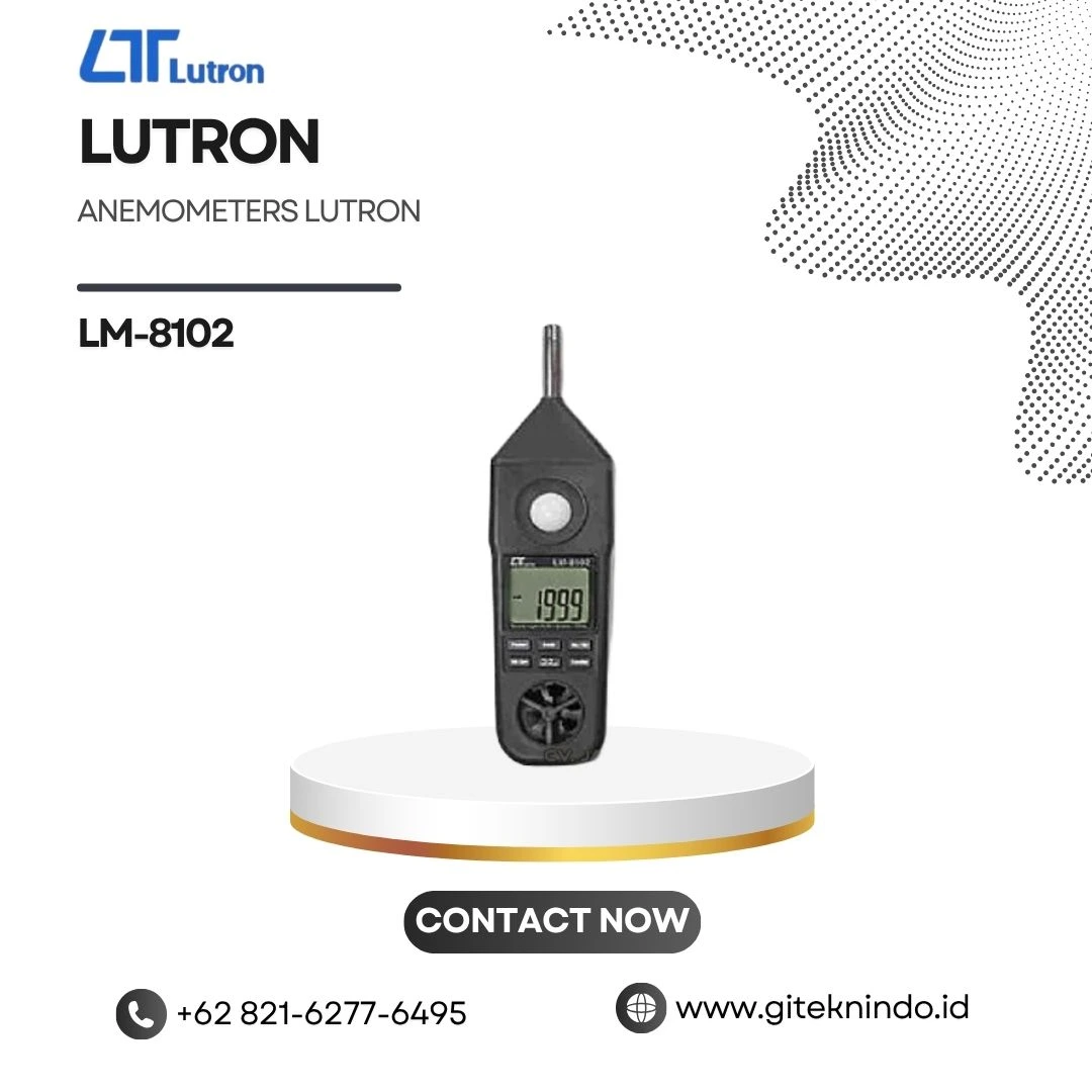 Anemometers LUTRON LM-8102 alat ukur lingkungan 5 in 1 untuk mengukur kecepatan udara, kelembapan, cahaya, suhu, dan kebisingan