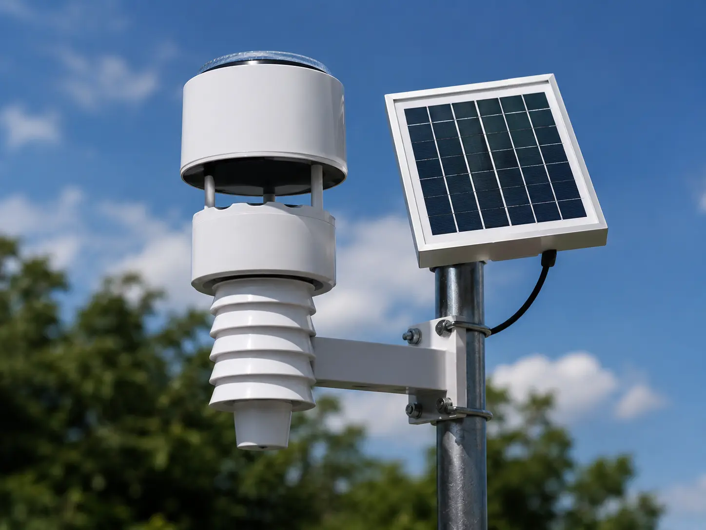 Sensor ultrasonik bertenaga surya pada unit outdoor Ambient Weather WS-4000