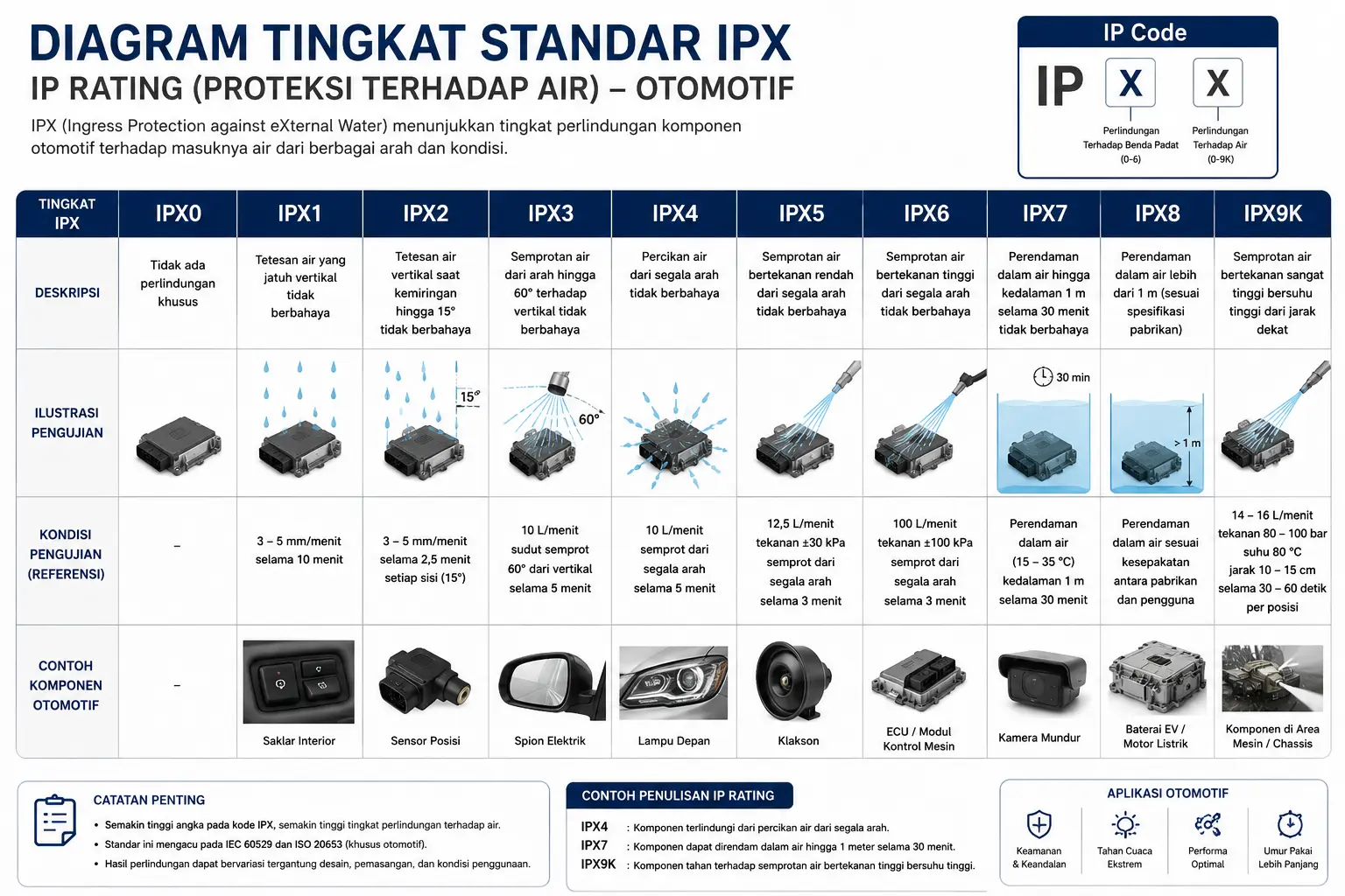 Diagram tingkat standar IPX IP rating otomotif