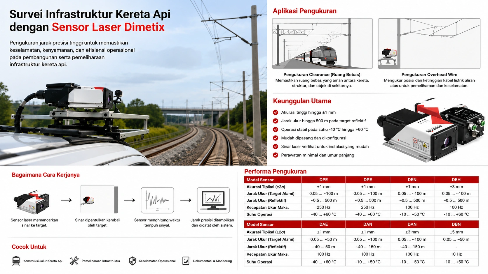 Proses survei infrastruktur kereta api menggunakan sensor presisi tinggi