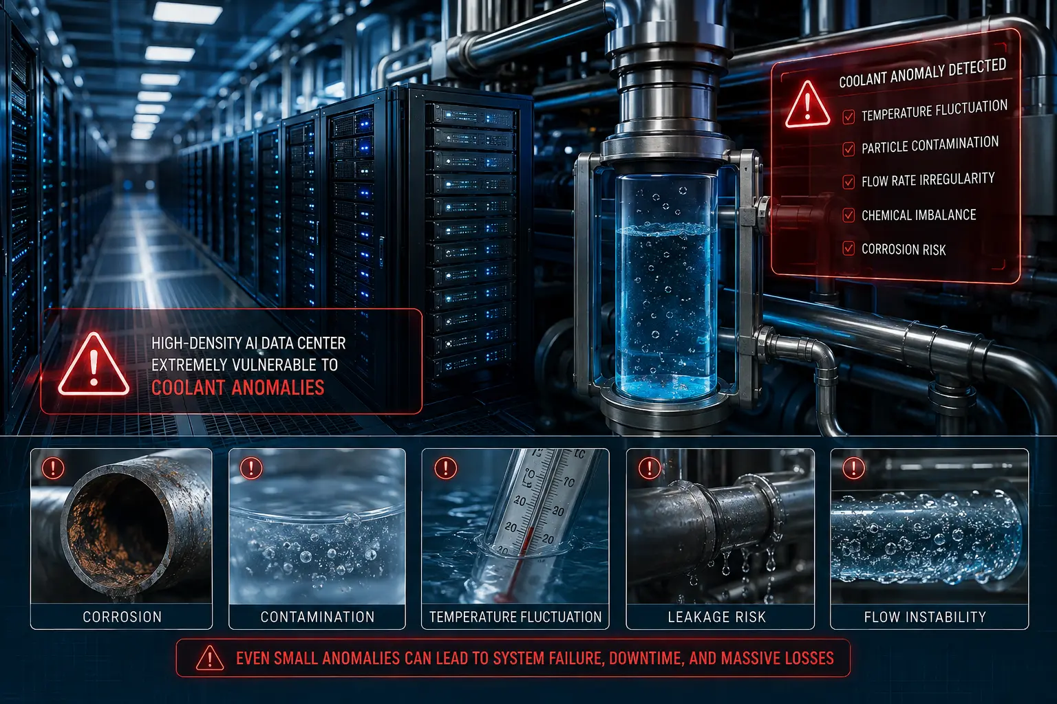 Rak server data center yang membutuhkan kualitas air liquid cooling optimal
