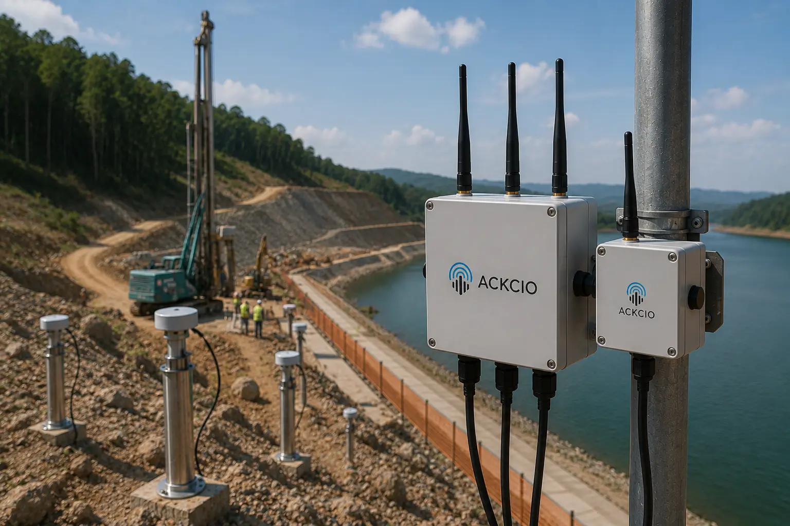 Perangkat Gateway IIoT Ackcio diletakkan secara presisi di area proyek